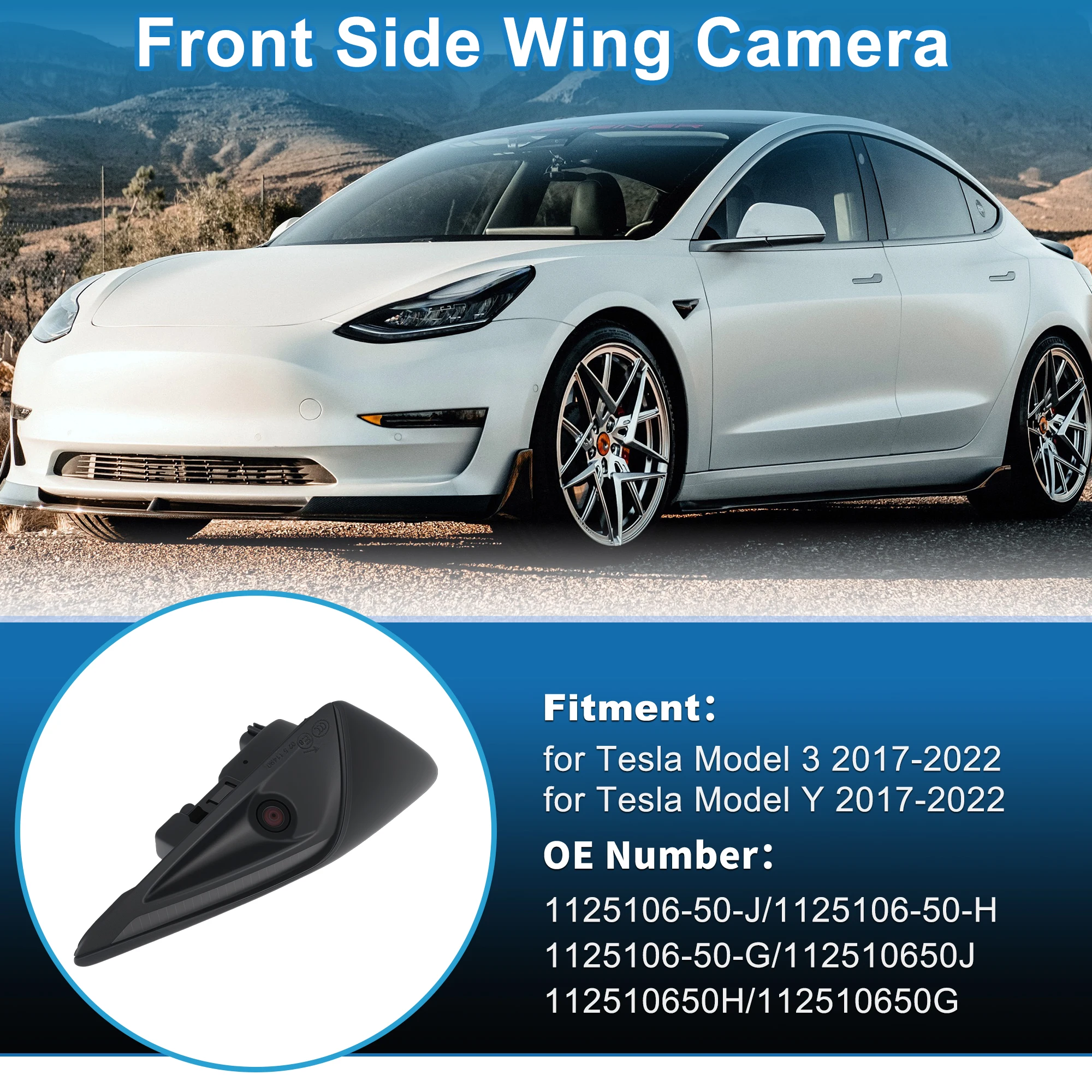 UXCELL Front Left Side Fender Wing Camera for Tesla Model 3 Y 2017-2022 1125106-50-J