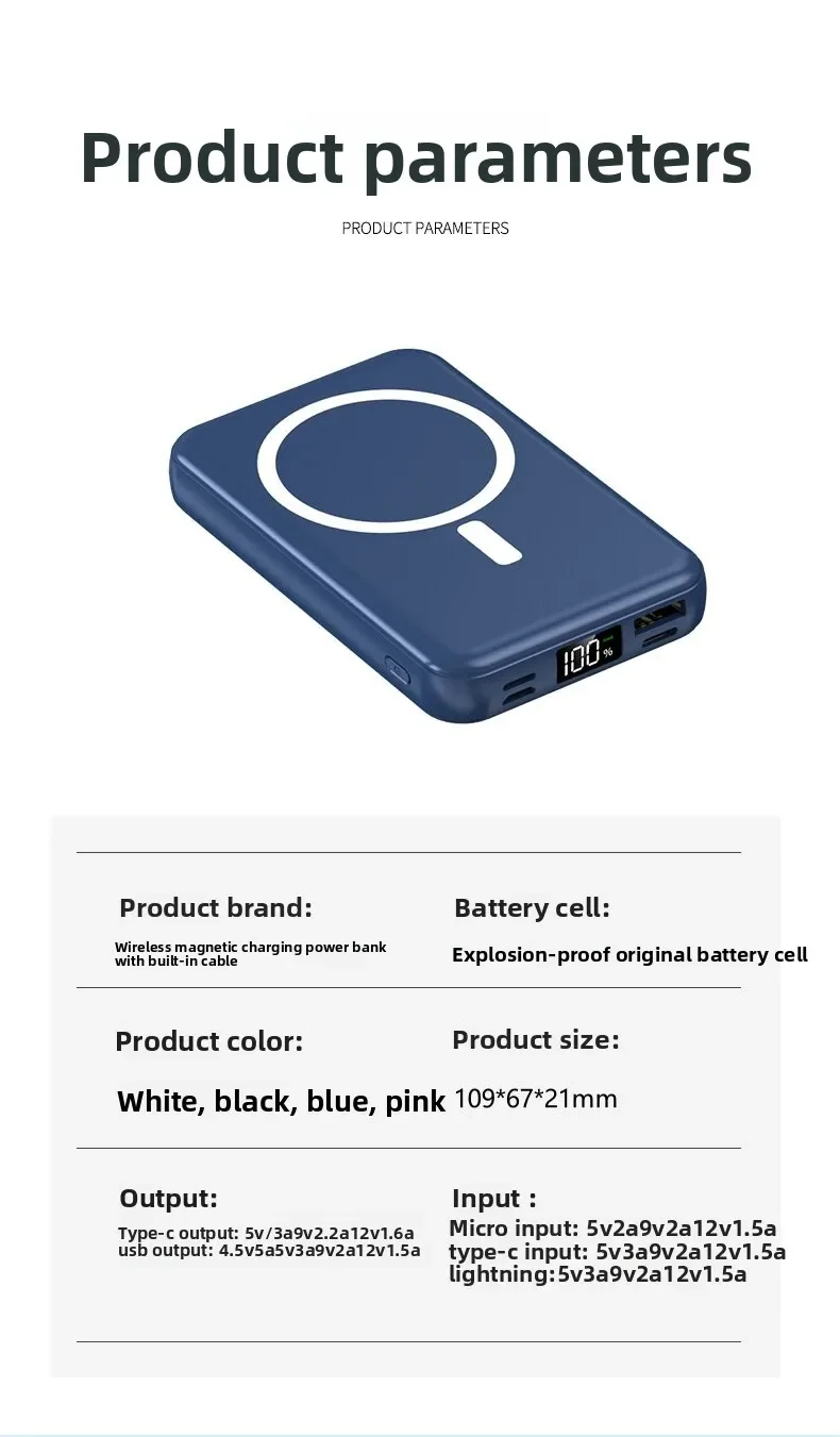 Taepiaai Magnetic Power Bank for Magsafes 20000mAh Wireless PD 22.5W Fast Charger Powerbank External Battery for IPhone Samsung