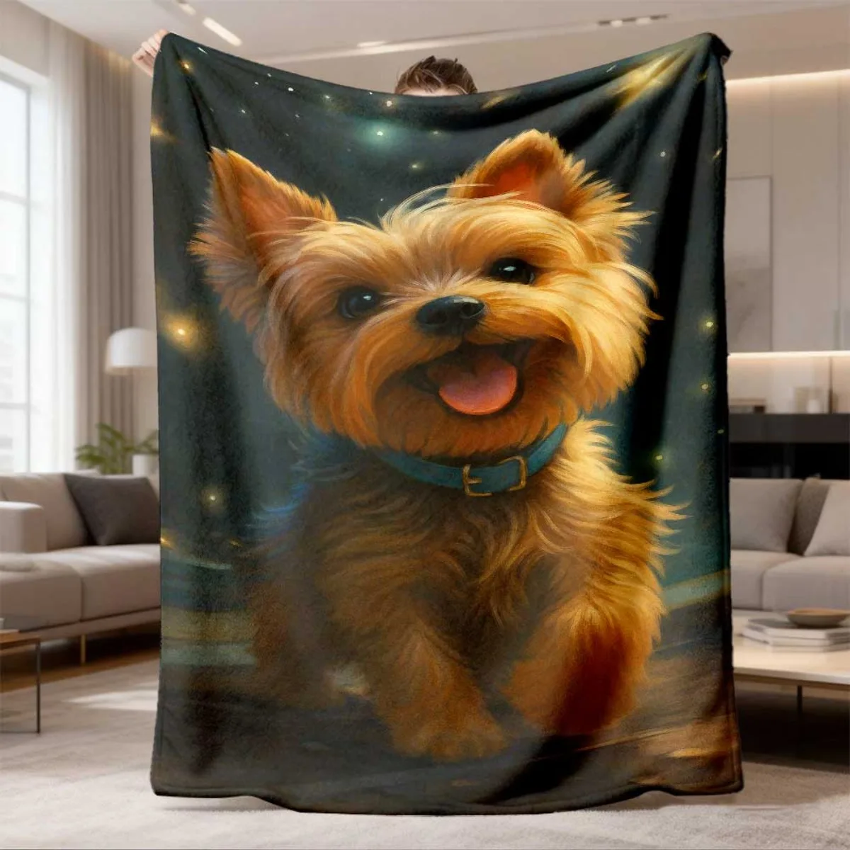 Kawaii Yorkshire Terrier Dog Flannel Blanket Soft Comfortable Throw Blanket Pet Animal Art Print Blanket Holiday Birthday Gift