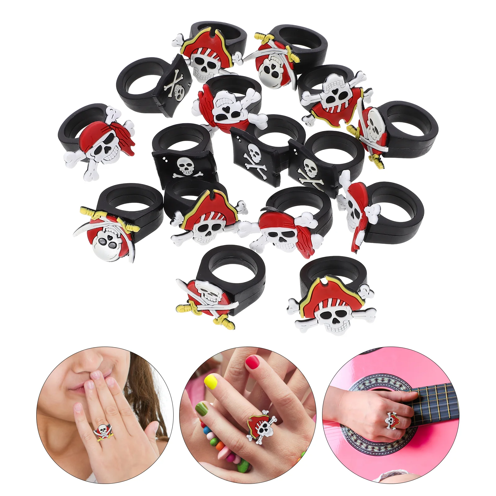 16 Pcs Pirate Soft Rubber Ring Children's Creative Kids Toys Children’s Giveaway Cartoon Rings Shaped Pvc