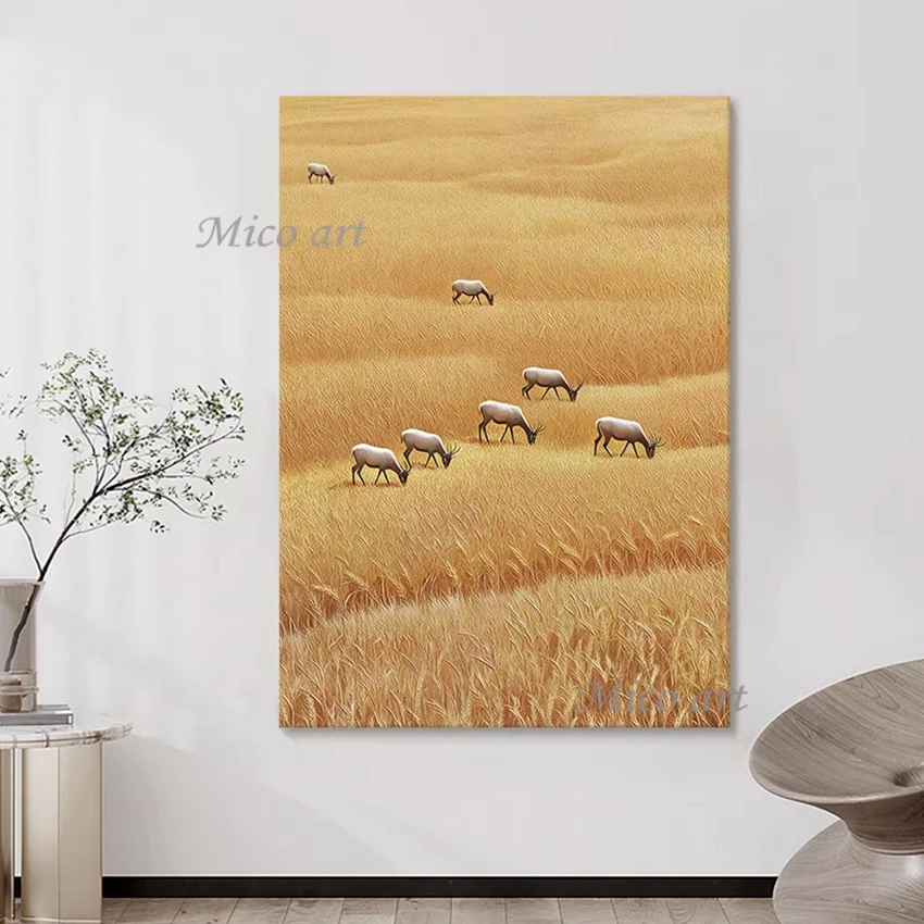 

Simple Canvas Artwork High Quality Modern Village Scenery Painting Abstract Animal Art Picture Frameless Landscape Texture Wall