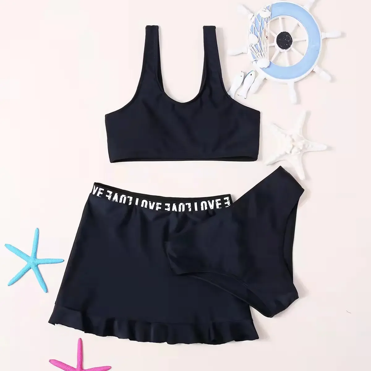 

Girls 3pack Black High Waist Bikini Kids Swimsuit Sports 7-12 Years Children's Swimwear 2025 Teens Bathing Suit Beach Wear Child