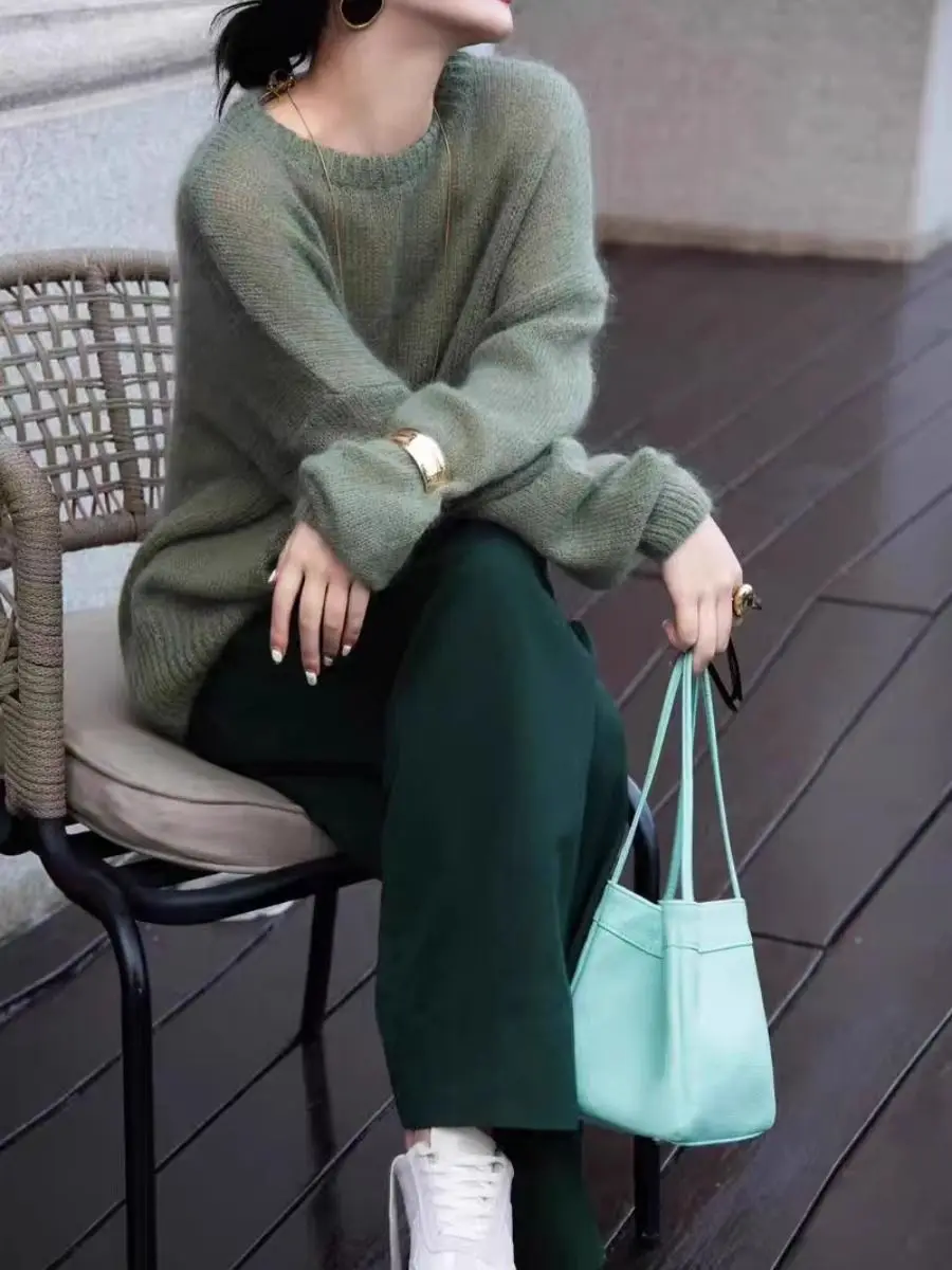 여성용 스웨터 단색 가을 겨울 한국 패션 심플 소프트 캐주얼 니트 여성 스웨터 오피스 레이디