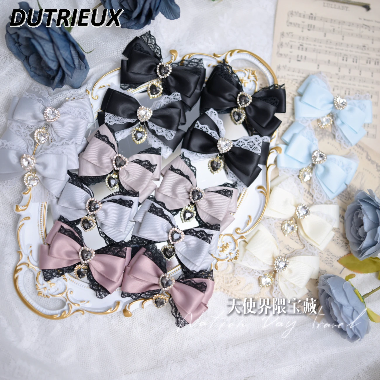 Lolita Sweet Cute Girls Wild Hair Accessories Japanese Mine Headdress Mass-Produced Lace Rhinestone Bow Hairpin Ornament