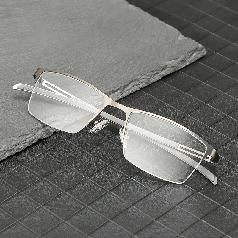 

KJDCHD Men Titanium Alloy Glasses Frame Half Optical Frame Myopia Prescription Optical Eyewear Alloy Rubber Temples