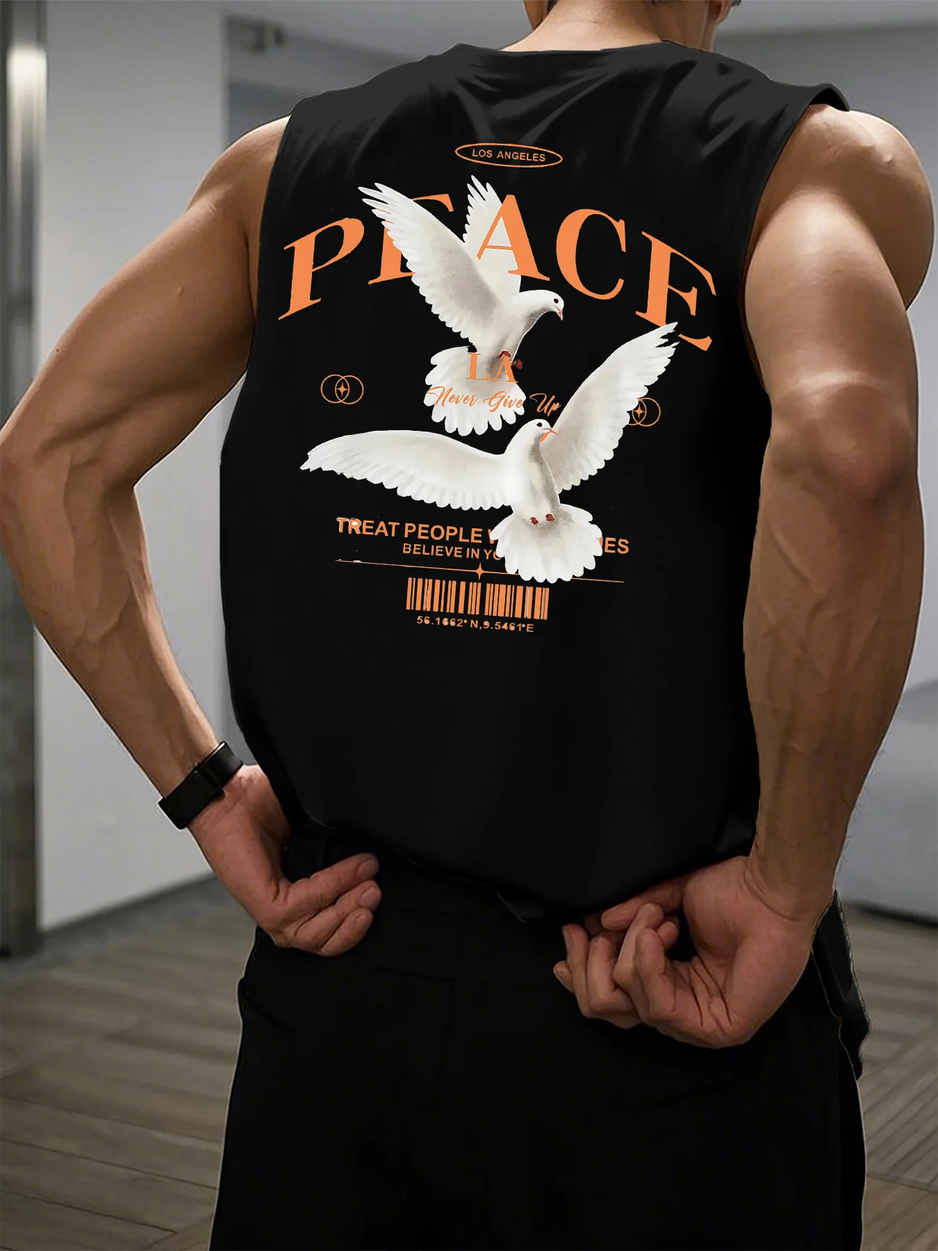 Camiseta sin mangas con cuello redondo para hombre, camiseta sin mangas con estampado de paloma de la paz ancha, deportes de ocio, Fitness, verano