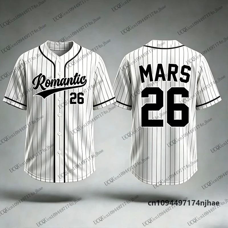2026 Neue Romantische Tour Bruno Mars Nr.26 Print-Bluse Damen Herren Streetwear Baseball-Shirt Hip-Hop Kurzarm-Knopfleiste Oberteil – Detail 5