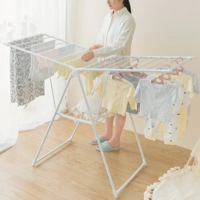 

Clothes rack floor folding balcony household clothes rack stainless steel simple indoor mobile baby wing clothes rack