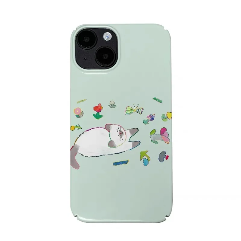 

INS Mint Green Gray White Cat Case for IPHONE 16 15PRO MAX 14 13 PRO 13 12 11 XR XS MAX SE Case Acrylic Hard Mobile Phone Cases