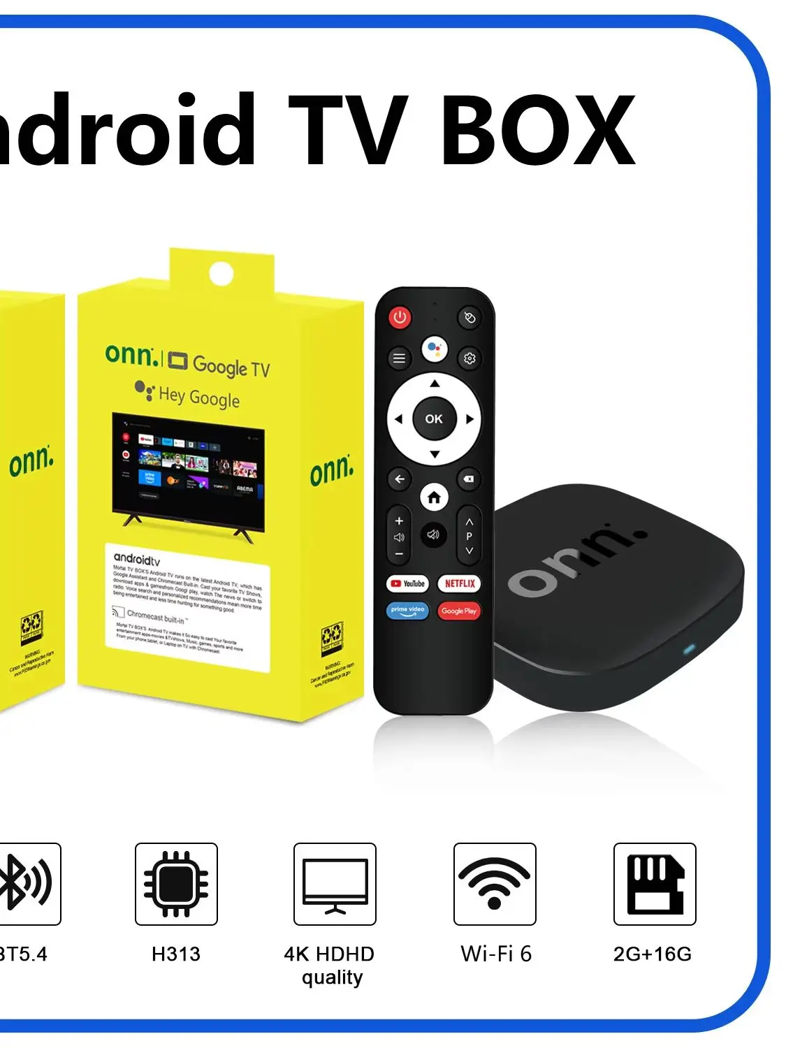 Onn 4K Android 13 Smart TV Box 4K Quad Core Set-Top Box 5G Connectivity 8GB 128G Voice Remote do odtwarzania multimediów w trybie streamingu — zdjęcie produktu 7