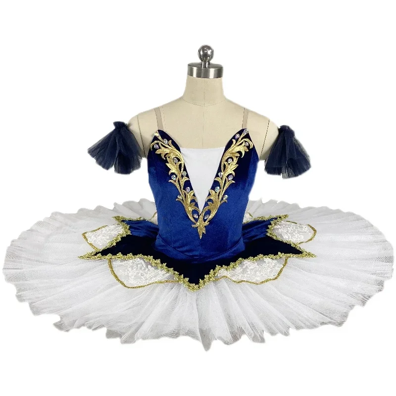 Professional Ballet Dance Tutu Blue Velvet Bodice with Pancake Tutu Skirt Girls & Women Ballerina Tutus