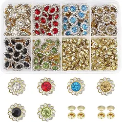 120 Sets 11mm Rhinestone Rivets Studs 6 Colors Sun Flower Crystal Rivets Mixed Colors Leather Rivets Studs Buttons Diamond