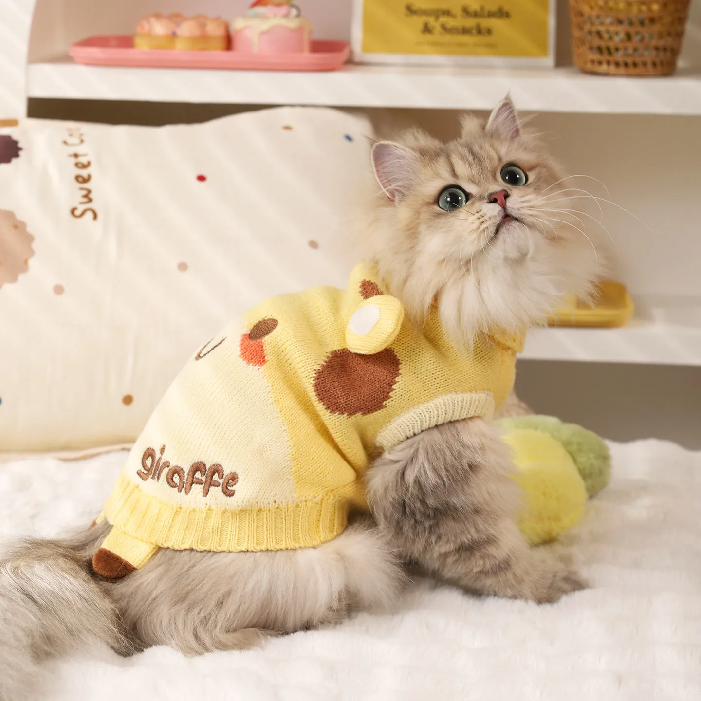 Giraffe Cartoon Cat Sweater Soft Knit Warm Two‑Leg Jumper Autumn Winter Clothes For Small Cats Dogs