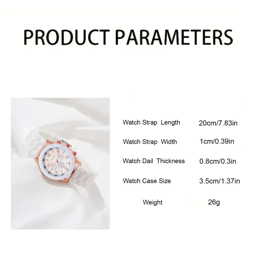 2Pcs Women Watch Luxury Fashion Elegant Alloy Wristwatch Silicone Strap Watch Quartz Holiday Gift No Box New White Watch 2023