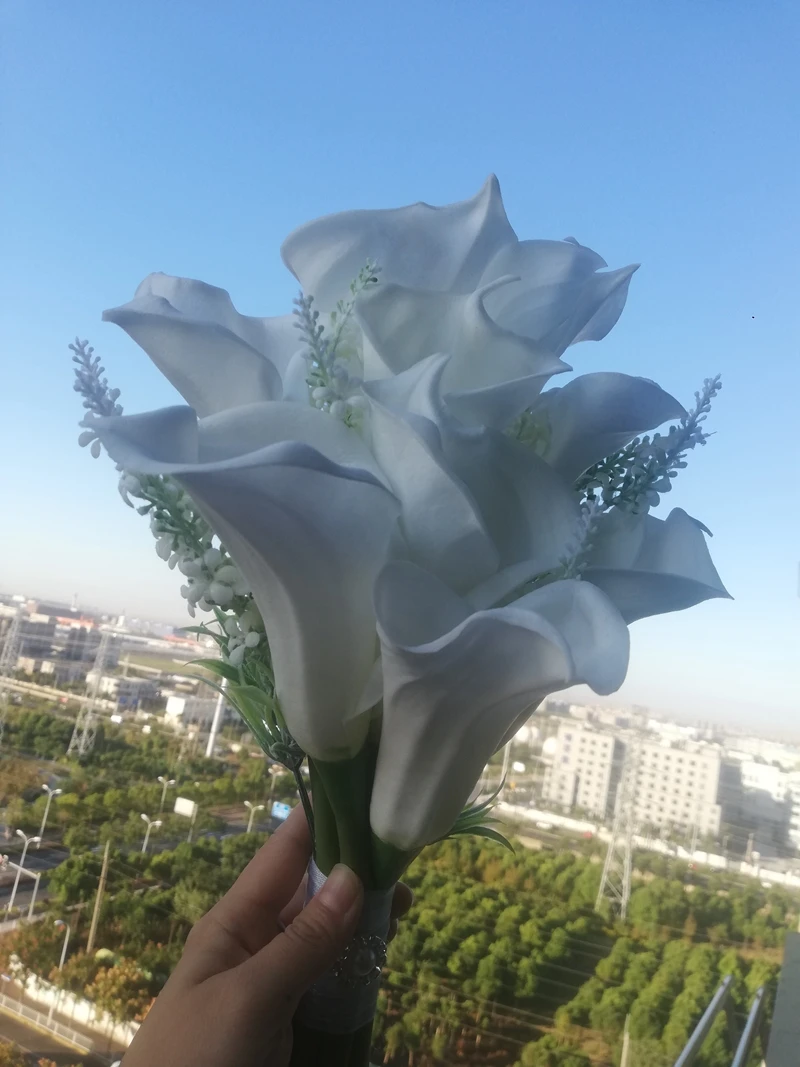 New Bridal Bouquet Nature Classic Big Size Calla Lilies Bouquet Pure White Wedding Decoration Flowers bouquet fleur artificielle