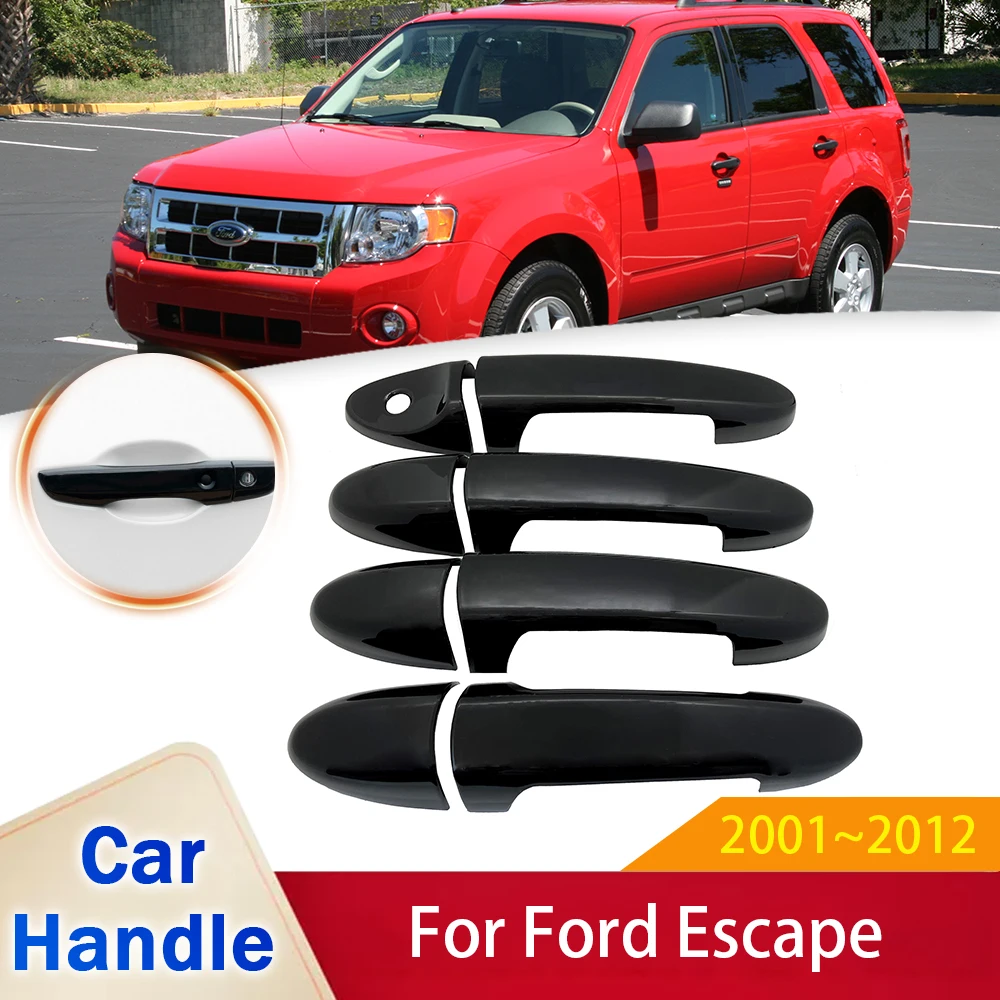 Gloss Black Door Handle Stickers Cover for Ford Escape MK1 MK2 2001~2012 Mercury Mariner Car Exterior Rustproof Style Accessorie