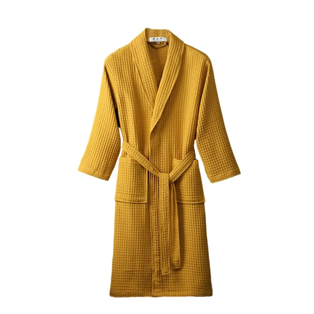 Women Nightgown Long Waffle Bathrobe Luxurious Lace-up Nightgown with Pockets for Men Women Soft Bathrobe Dressing for Beauty