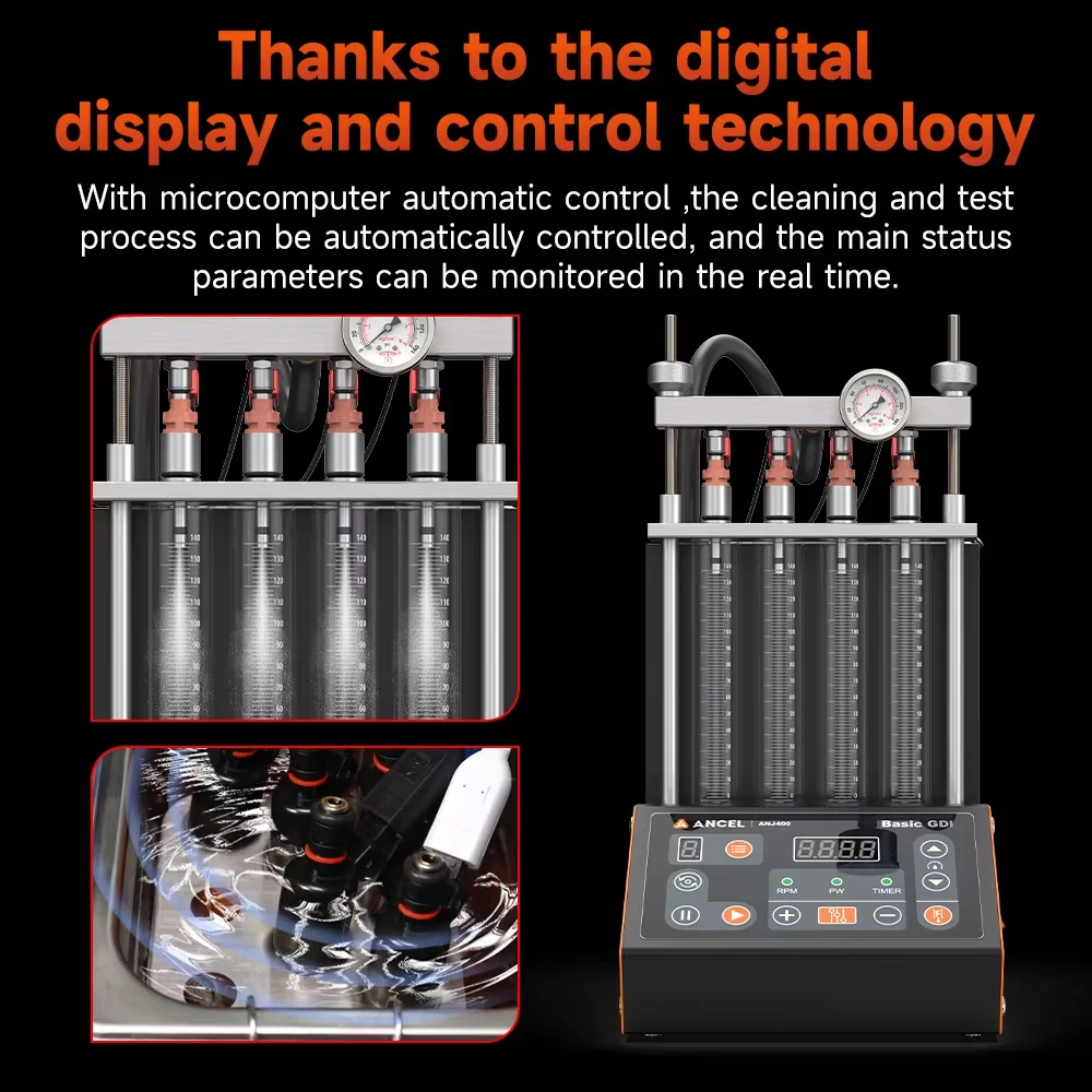 ANCEL ANJ400 GDI Fuel Injector Cleaner & Tester Auto Ultrasonic Injector Cleaning Machine 4 Cylinders EFI FEI Cleaner Test