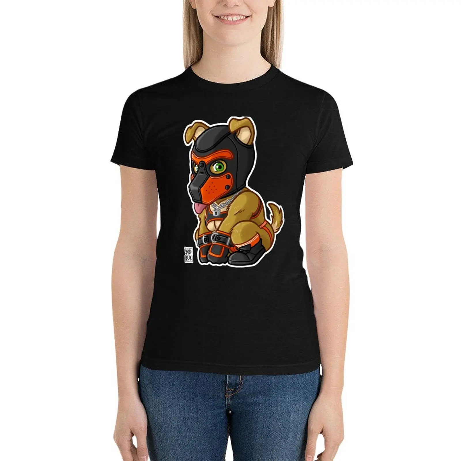 PLAYFUL PUPPY - ORANGE MASK - BEARZOO SERIES T-Shirt vintage clothes female Aesthetic clothing oversized Women's tee shirt