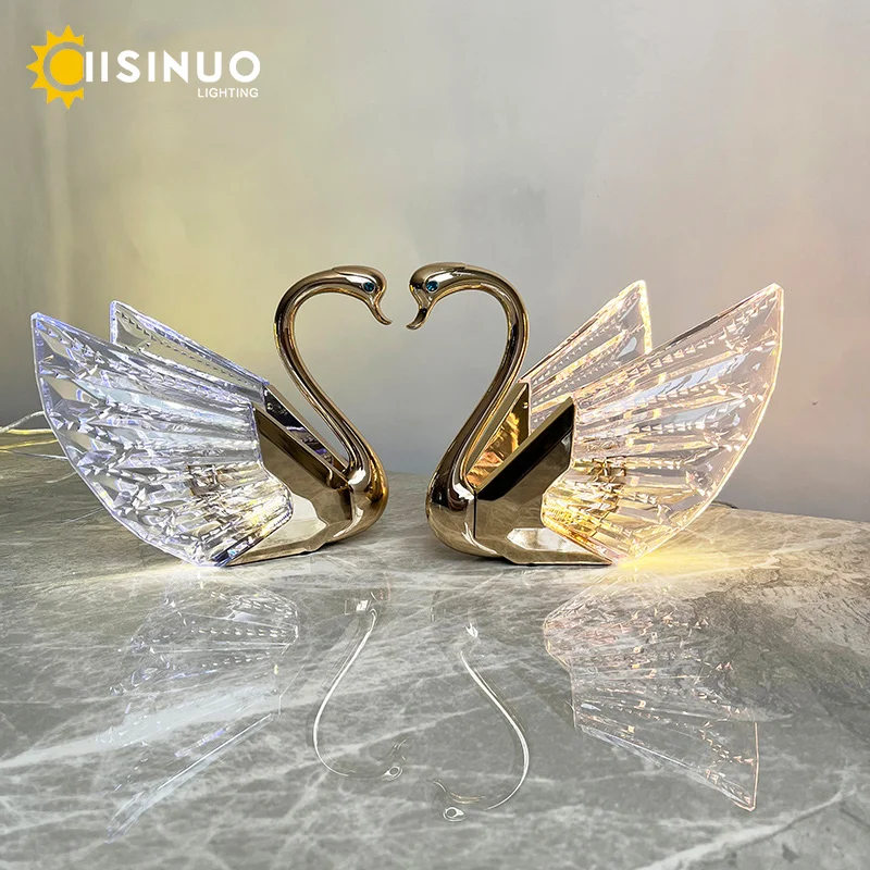 

Creative Viral Acrylic Swan Desk Lamp LED Bedside Golden Nightstand Lamp Luxury Home Decora Light Fixture for Living Room Bedroo