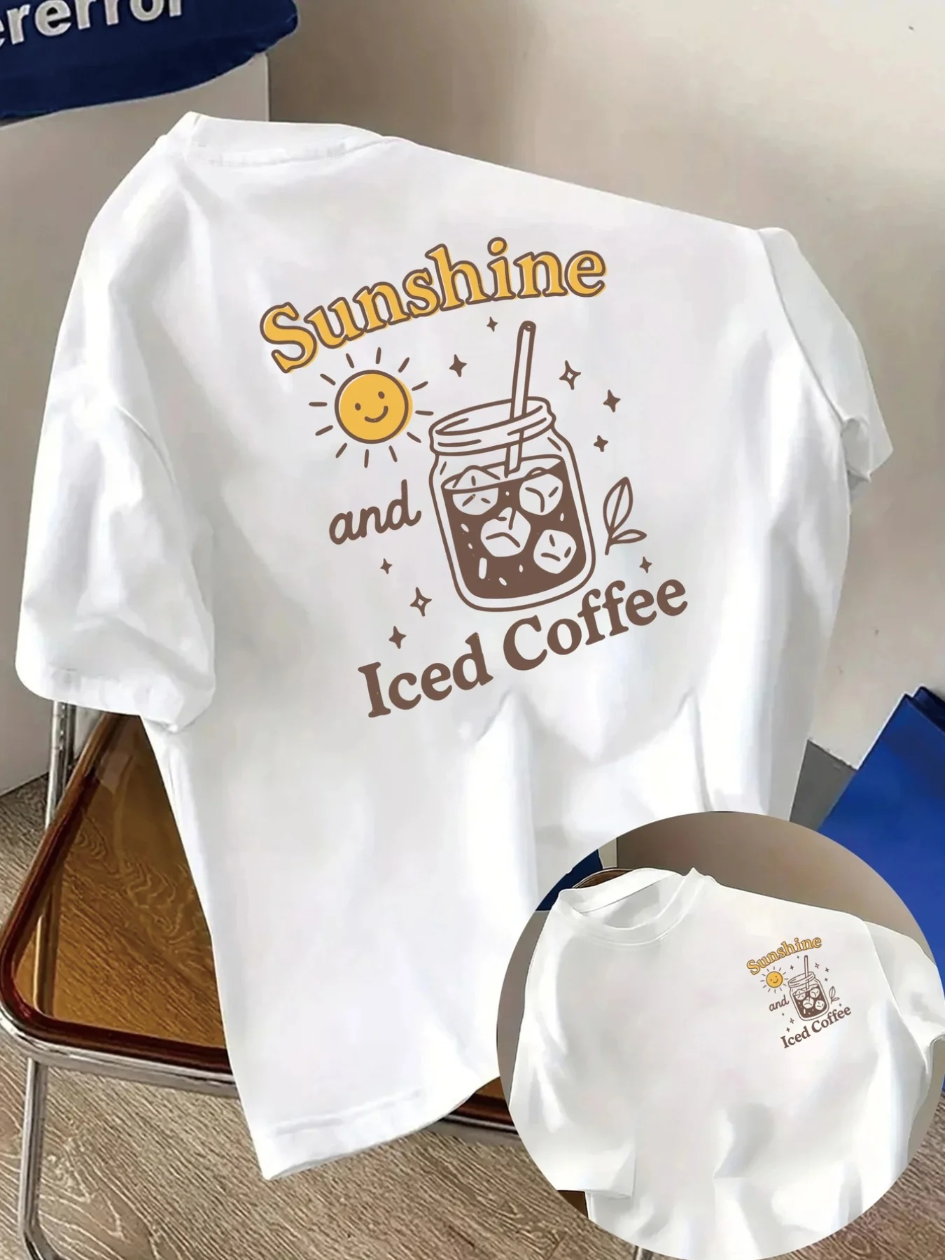 Front and Front Sleeve T-Shirt Sunshine Ice American Fashion Printing Spring and Summer Trend Printing T-Shirt Aesthetic Clothes