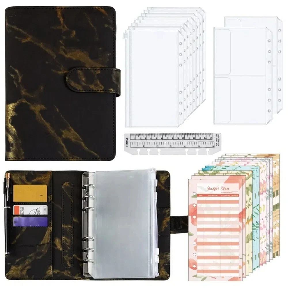 

Marbling Money Saving Binder Card Holder PU Cash Budget Book Reuseable Durable Savings Challenges Book Save Money