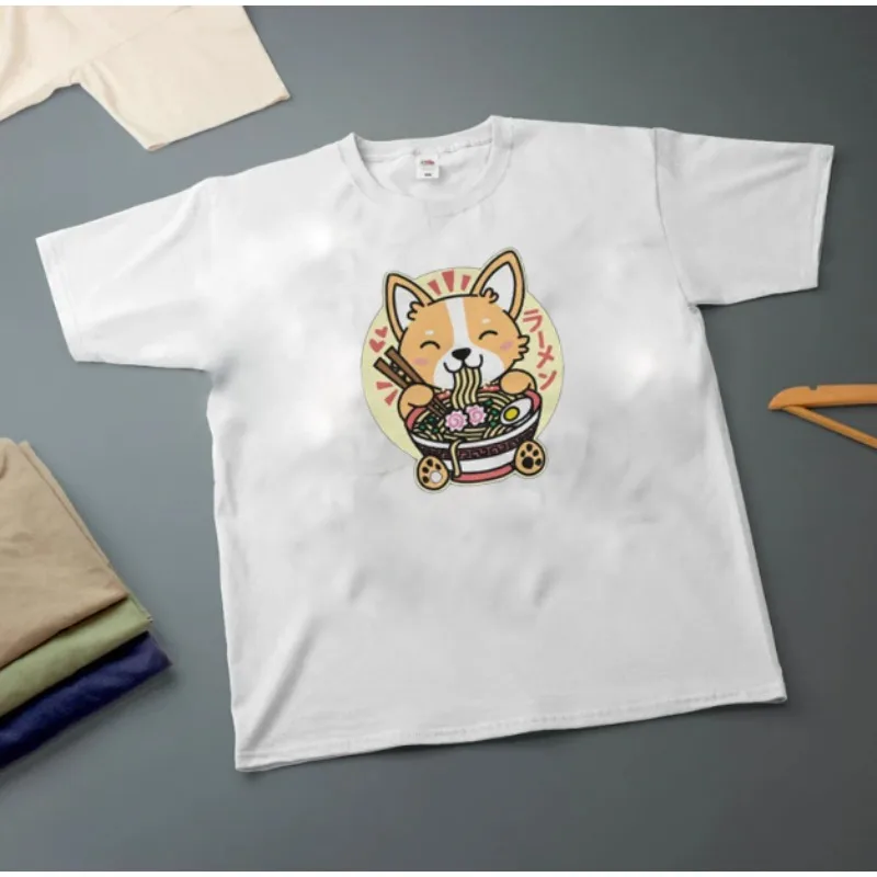 Kawaii Ramen Cute Anime Dog Corgis Japanese Noodles Short Sleeve Unisex T-Shirt