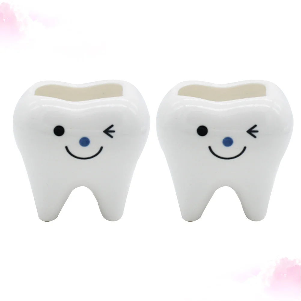 

2Pcs Tooth Ceramic Flower Pots Creative Mini Succulent Plant Holders Bedroom Living Room Home Desk Decorative Flower Planters