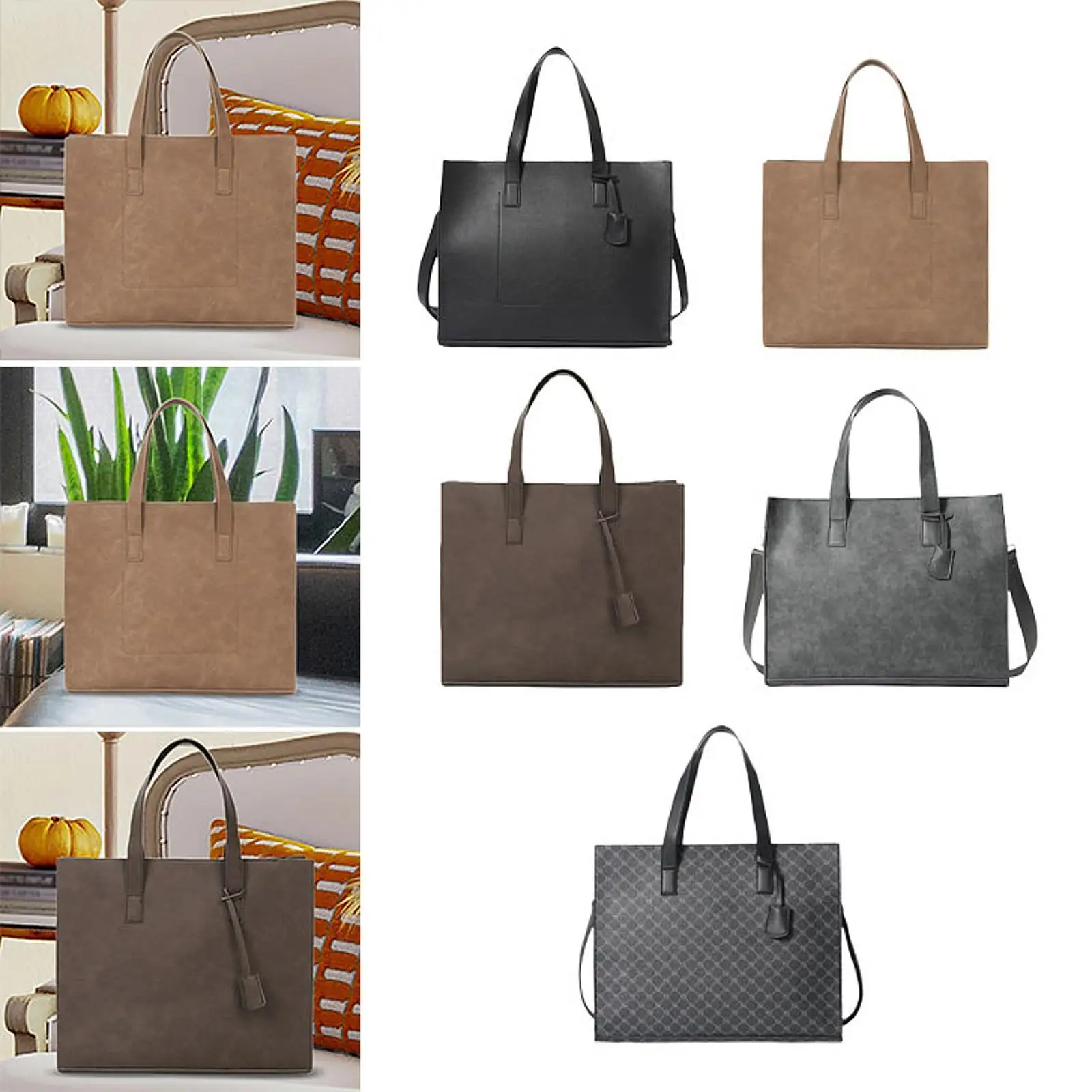 Mens PU Leather Tote Bag Pouch Large Capacity Lightweight Stylish Laptop Bag Briefcase for Party Business Travel Gift Commuting image 2