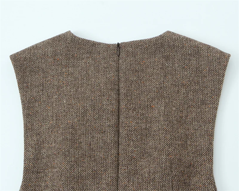 Sukienka damska 2025 zima nowa khaki bez rękawów seksowna głęboki dekolt w serek krótka sukienka modna i stylowa styl socjality