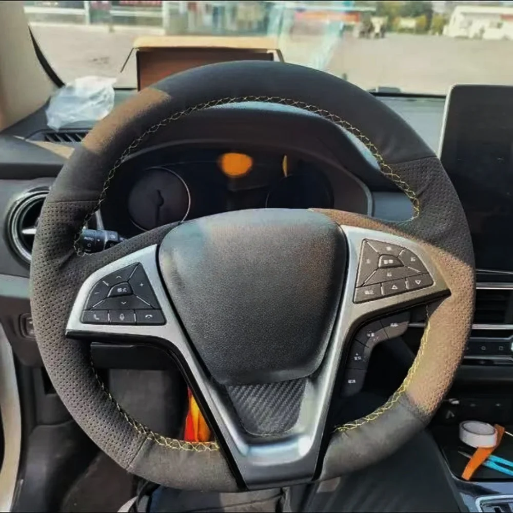 Customization Car Steering Wheel Cover Accessories Hand Sewing Suede Leather Non-Slip For BYD Song Tang Yuan Qin 2016-2019