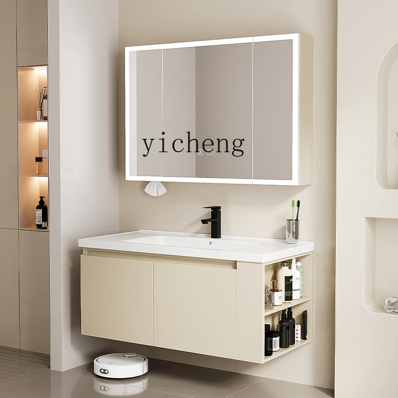 B1 Arc Bathroom Cabinet Ceramic Integrated Basin Cream Wind Wash Basin Cabinet Toilet Washstand