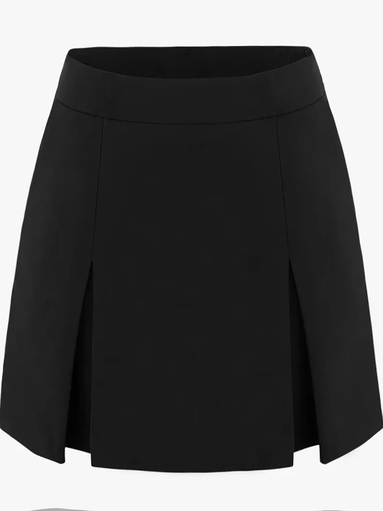 Pantalones de falda de cintura alta hasta f con doble hendidura, cintura elástica, cremallera, corte en A, pantalones de falda informales de poliéster para mujer