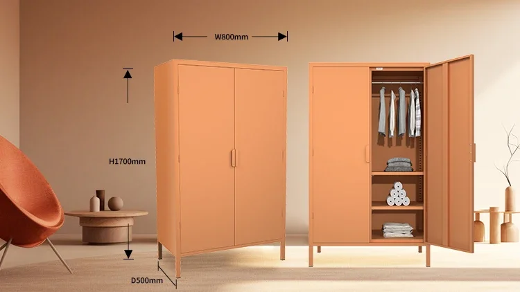 Steel wardrobe household storage 2 door metal wardrobe with adjustable feet high quality bedroom metal storage locker