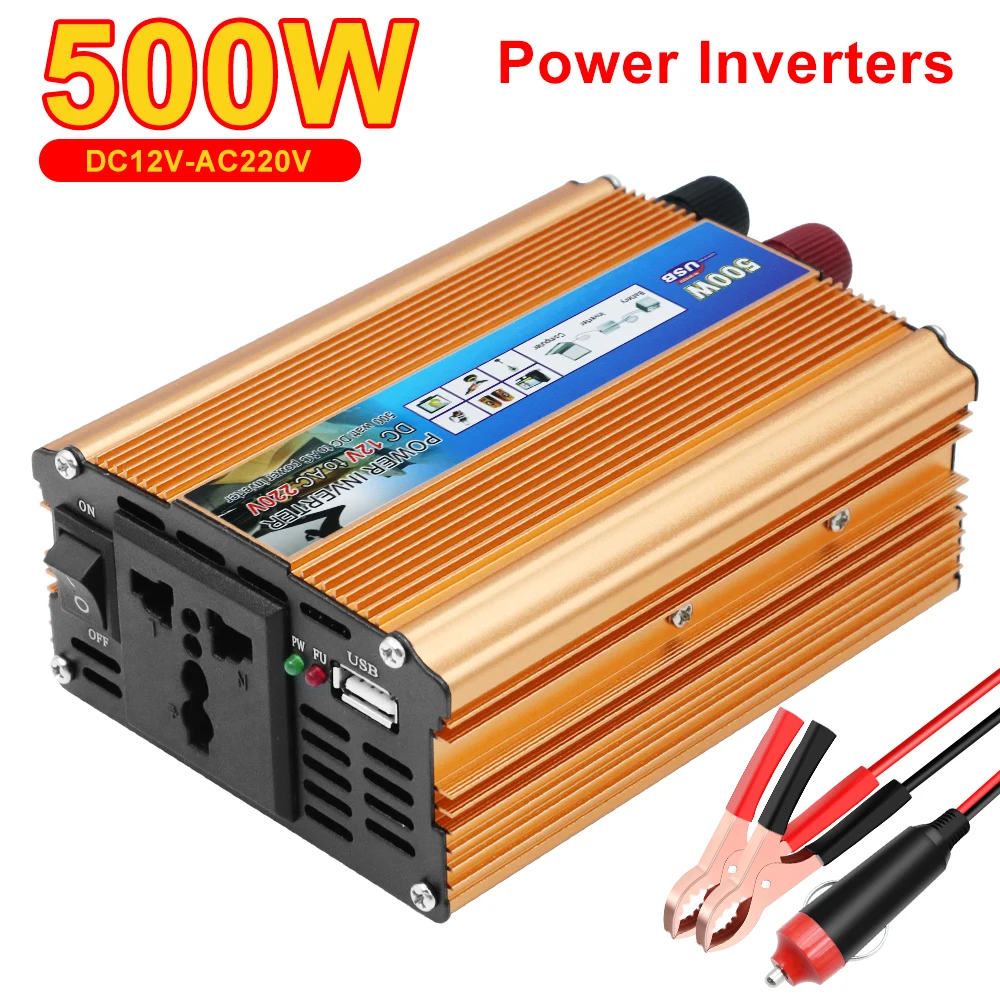 DC 12V To AC 220V Multifunctional 500W Voltage Transformer Auto Power Supply Inverter Battery Converter Car Power Inverter