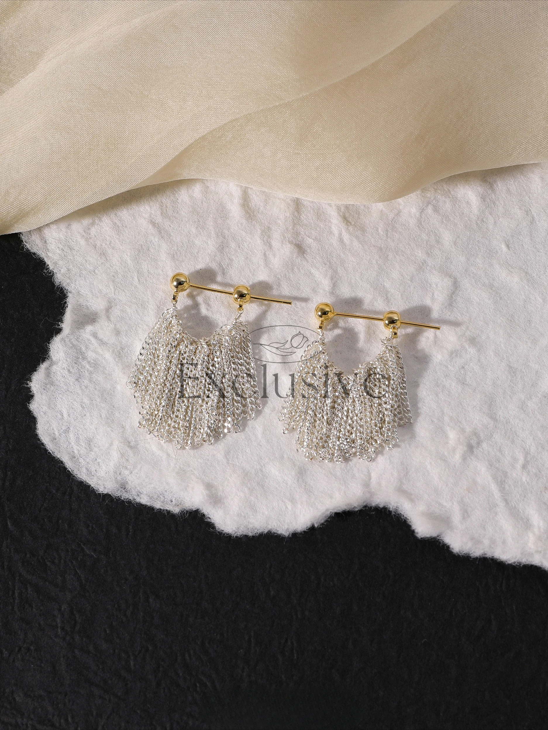 High-end Bright Galaxy Waterfall Tassel Earrings Female Exquisite