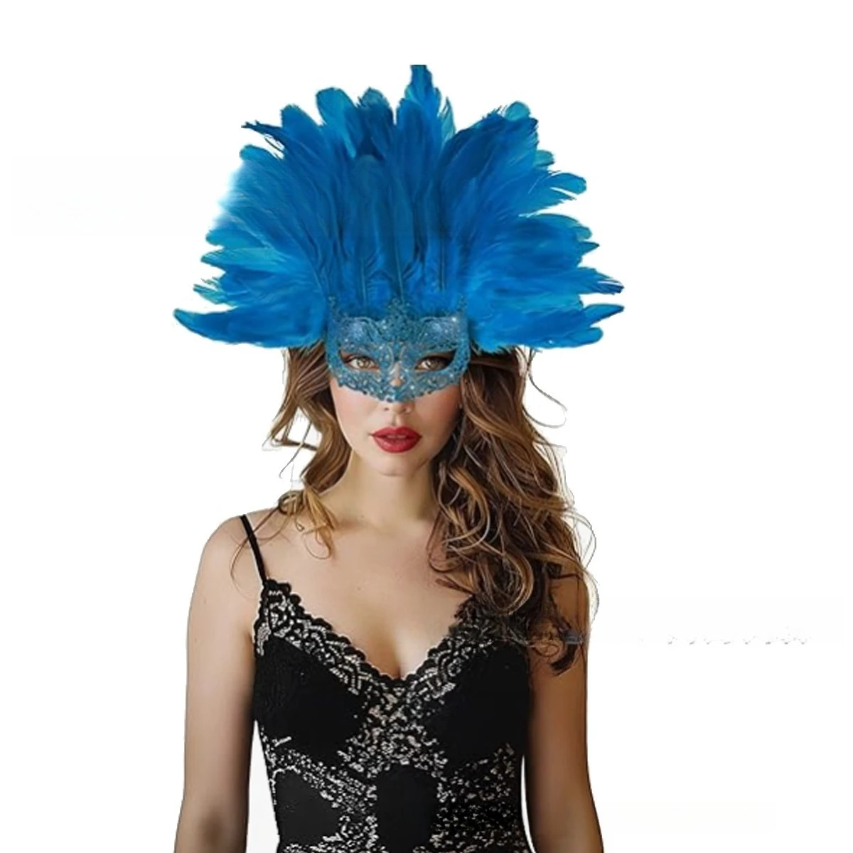 قناع ريش نصف وجه على الطراز القوطي للهالوين للسيدات، قناع كرة كرنفال البندقية