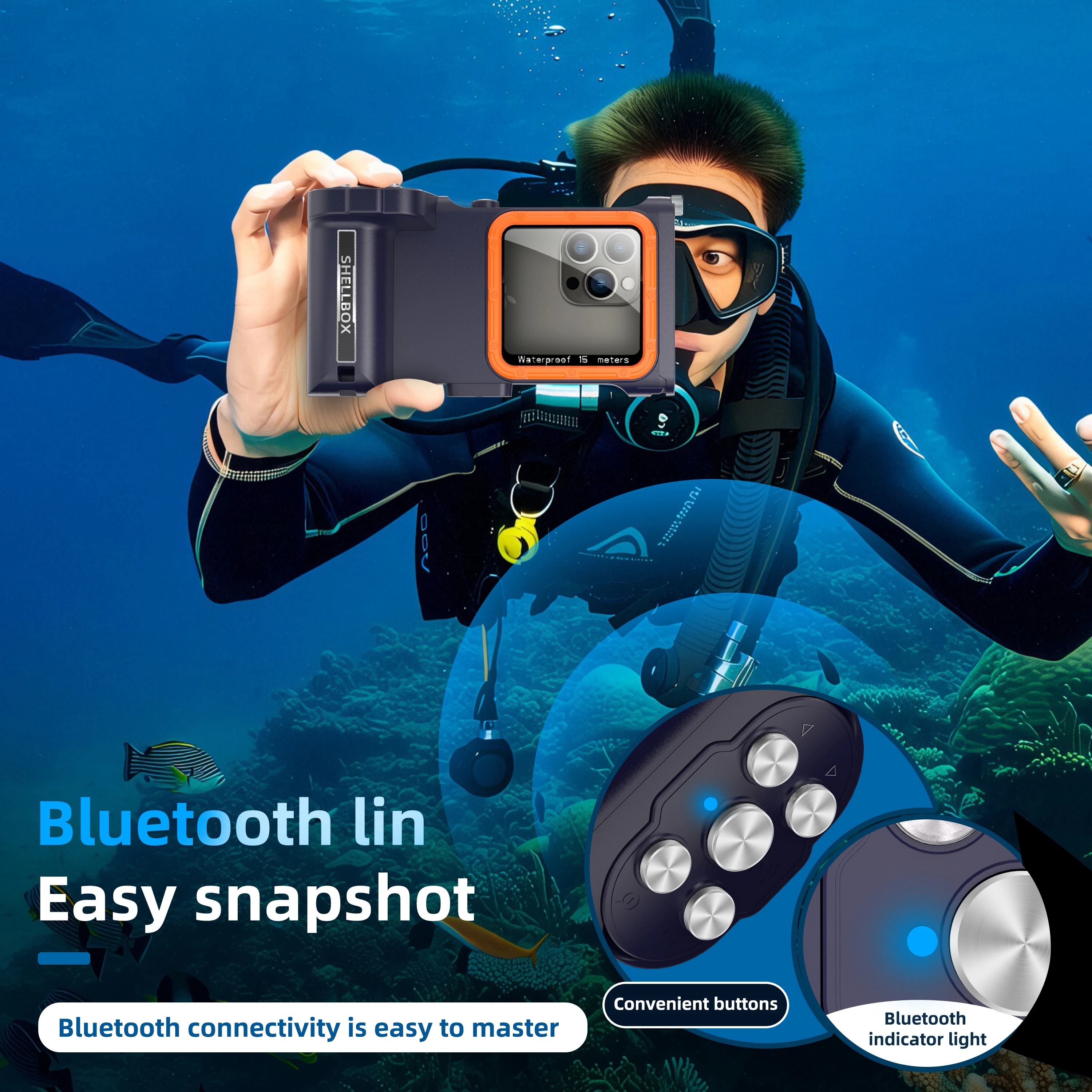 New Upgrade Bluetooth Selfie 15 Meter Deep Diving Swimming Waterproof Case For iPhone Samsung Huawei Xiaomi OPPO VIVO phones