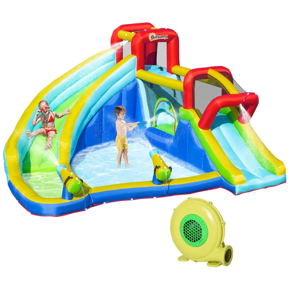 

5-in-1 Inflatable Water Slide Kids Bounce House Water Park Jumping Castle Includes Trampoline Slide Water Pool Cannon