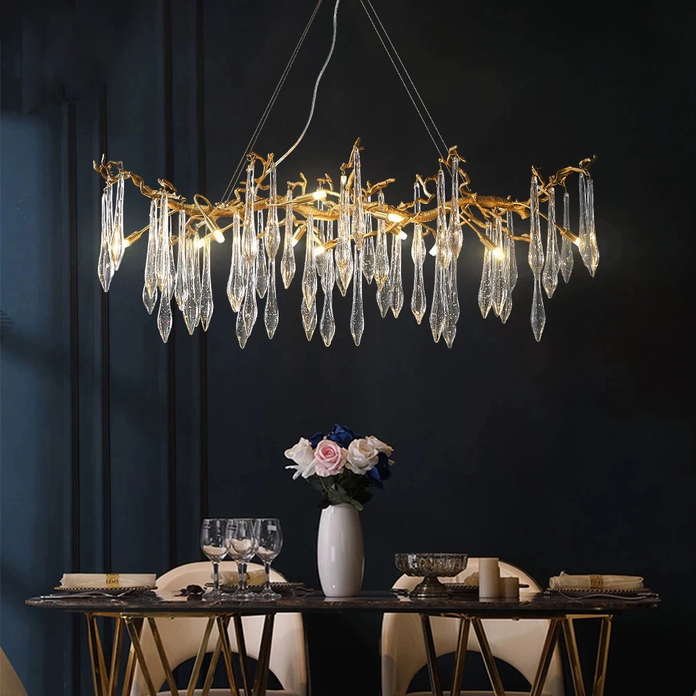 

Современная стеклянная люстра в форме капли, латунные ветки, прямоугольная люстра с золотой отделкой