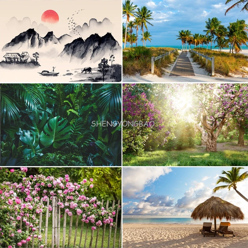 

Summer Scenery Forest Photography Backdrops Props Mountains Grassland Plants Sunlight Landscape Photo Studio Background HJ-10