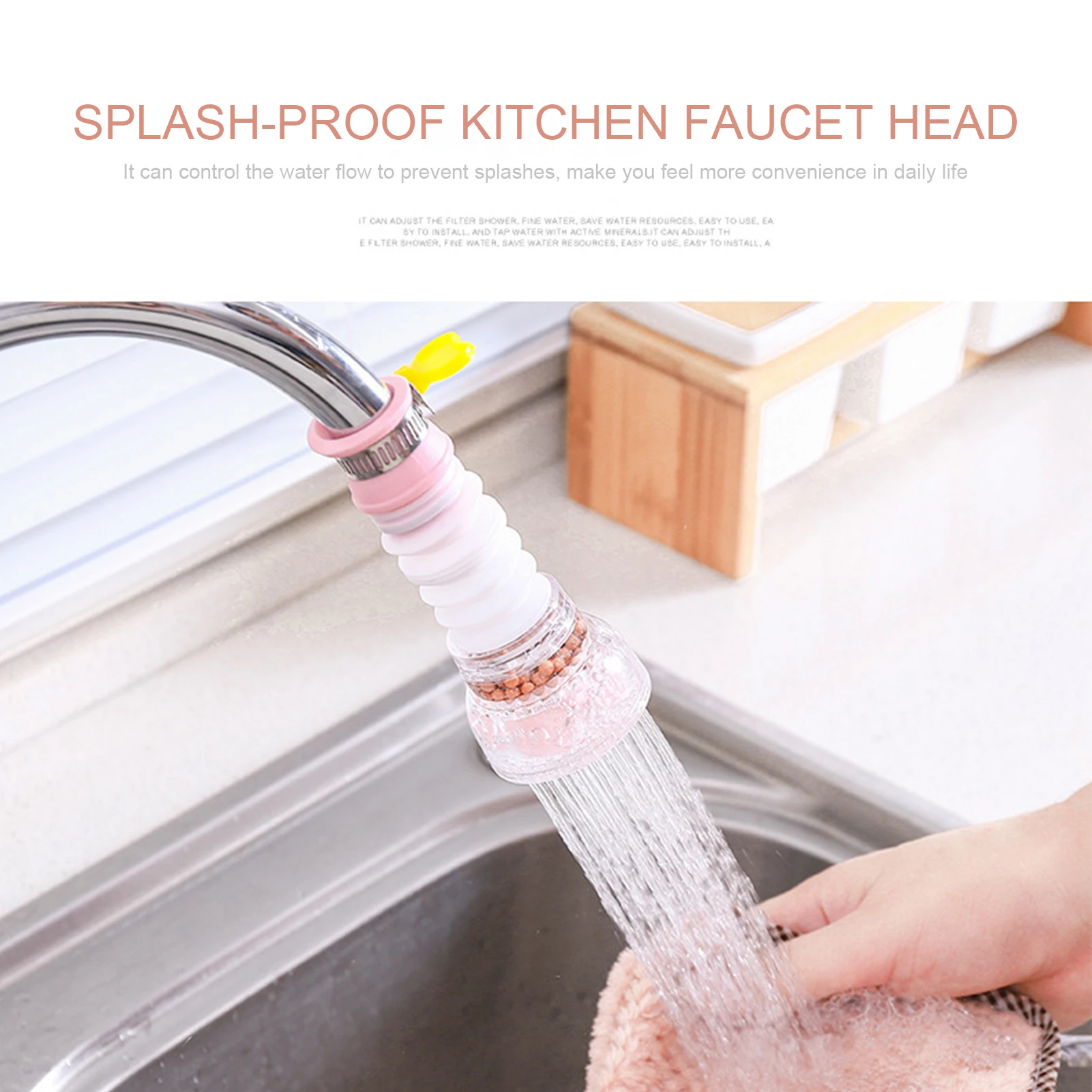 Splash-Proof Kitchen Tap Filter Retractable Tap Head Faucet Nozzle Extender 360-Degree Adjustable Filtration Softener Water Tap