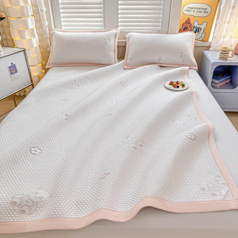 Fashion Ice Bean Cooling Feel Mat Set Cute Pattern Jacquard Cushion Washable Heat Dissipating Breathable Sleeping Mattress