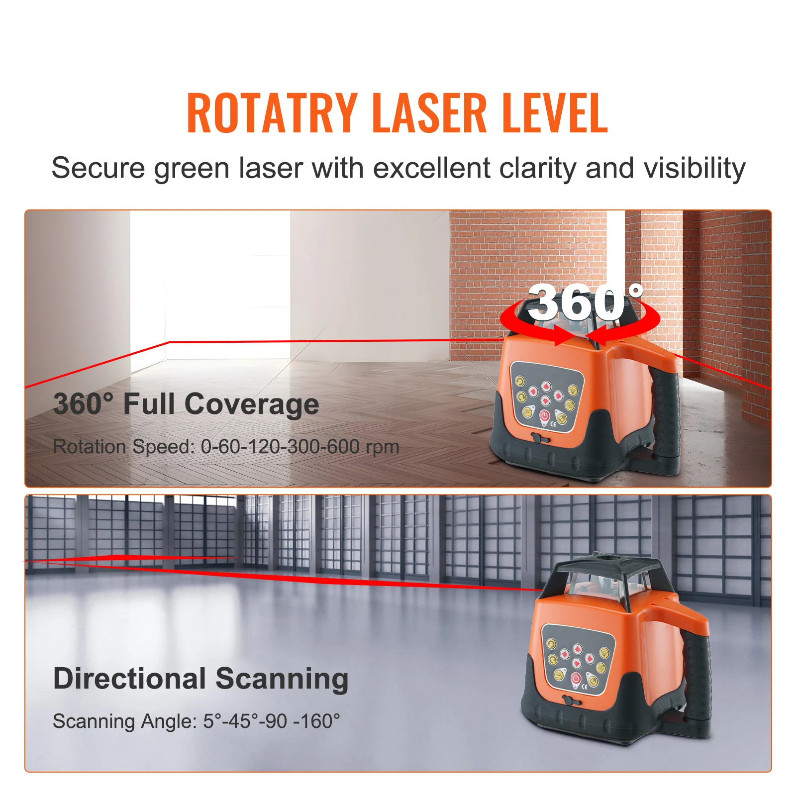 SucceBuy Laser Level 360 Degree Self Leveling Red Cross Line Laser 5 Rotation Speeds & 4 Scanning Angles Adjustment  Waterproof