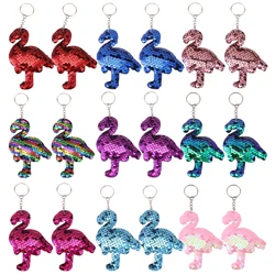 18Pcs Sequin Keychains, Sparkling Double-Sided Flamingo Shape Key Rings, Backpack Luggage Bag Decorations Birthday Party Favors