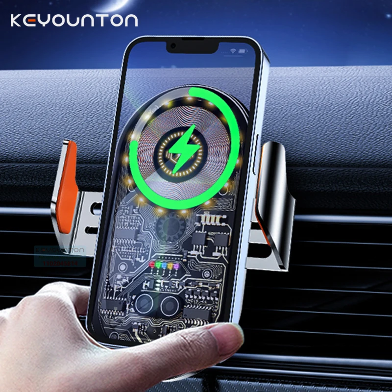 Transparent Car Wireless Charger Automatic Car Mount Phone Holder For iPhone15 14 13 12 11 Samsung Xiaomi Car Fast Charger Stand