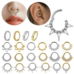 1PC Surgical Steel Flower Septum Nose Rings Zirconia Conch Tragus Helix Piercing Rings Earrings Segment Hoop Rings Body Jewelry
