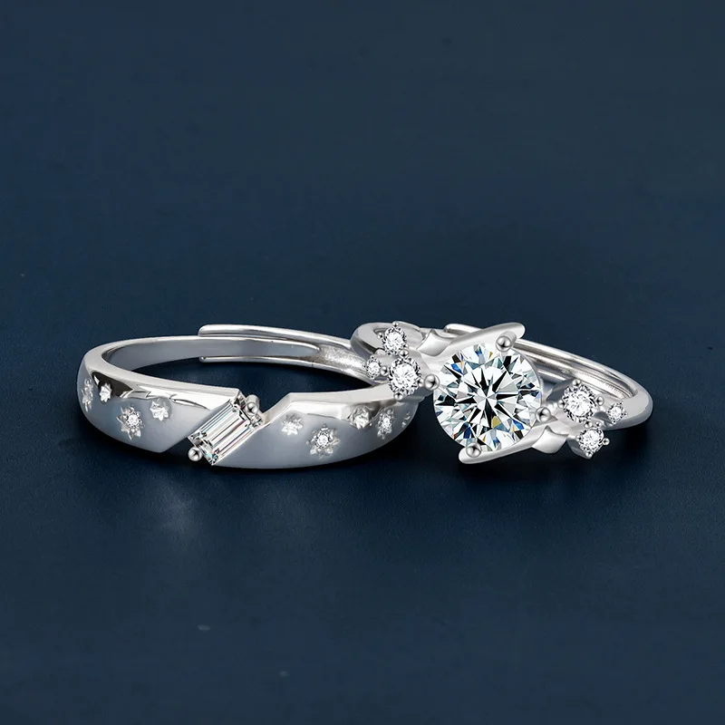 

S925 Rhodium Plated 1CT D Color Moissanite Couple's Engagement Ring | Falling Stars Series Exquisite Jewelry
