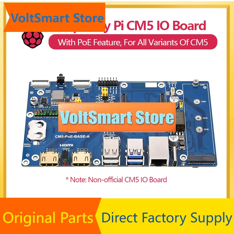 VoltSWaveshare Raspberry Pi Compute Module 5 IO Board With PoE Feature, For All Variants Of CM5