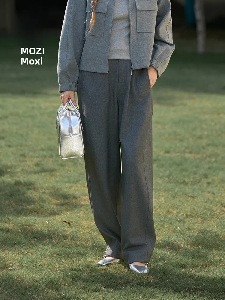 

Casual Loose Long Pants Fashionable Wide Leg Trousers for Middle-Aged Women Spring Autumn Wear Mom Suit Style Polyester Blend